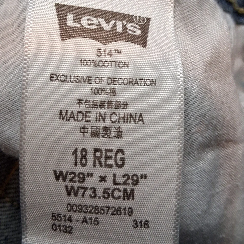 Levi's 514 Straight Leg Jeans Boys 18 Reg Medium Wash Blue Denim W29 L29